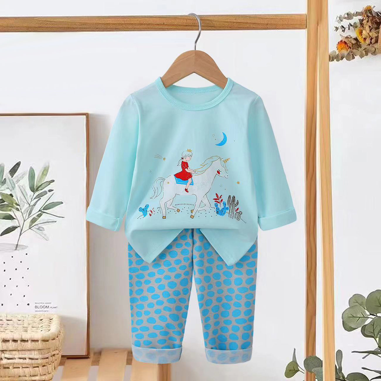 [225836] - Baju Setelan Tidur Piyama Fashion Import Anak Cewek - Motif Princess Horse