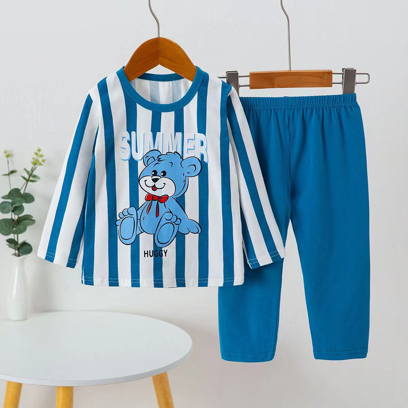 [225841] - Baju Setelan Tidur Piyama Fashion Anak Cowok Cewek - Motif Striped Bear