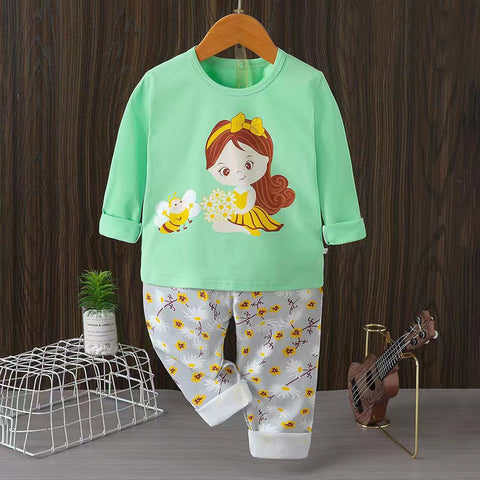 [225844] - Baju Setelan Tidur Piyama Fashion Anak Cewek - Motif Flower Girl