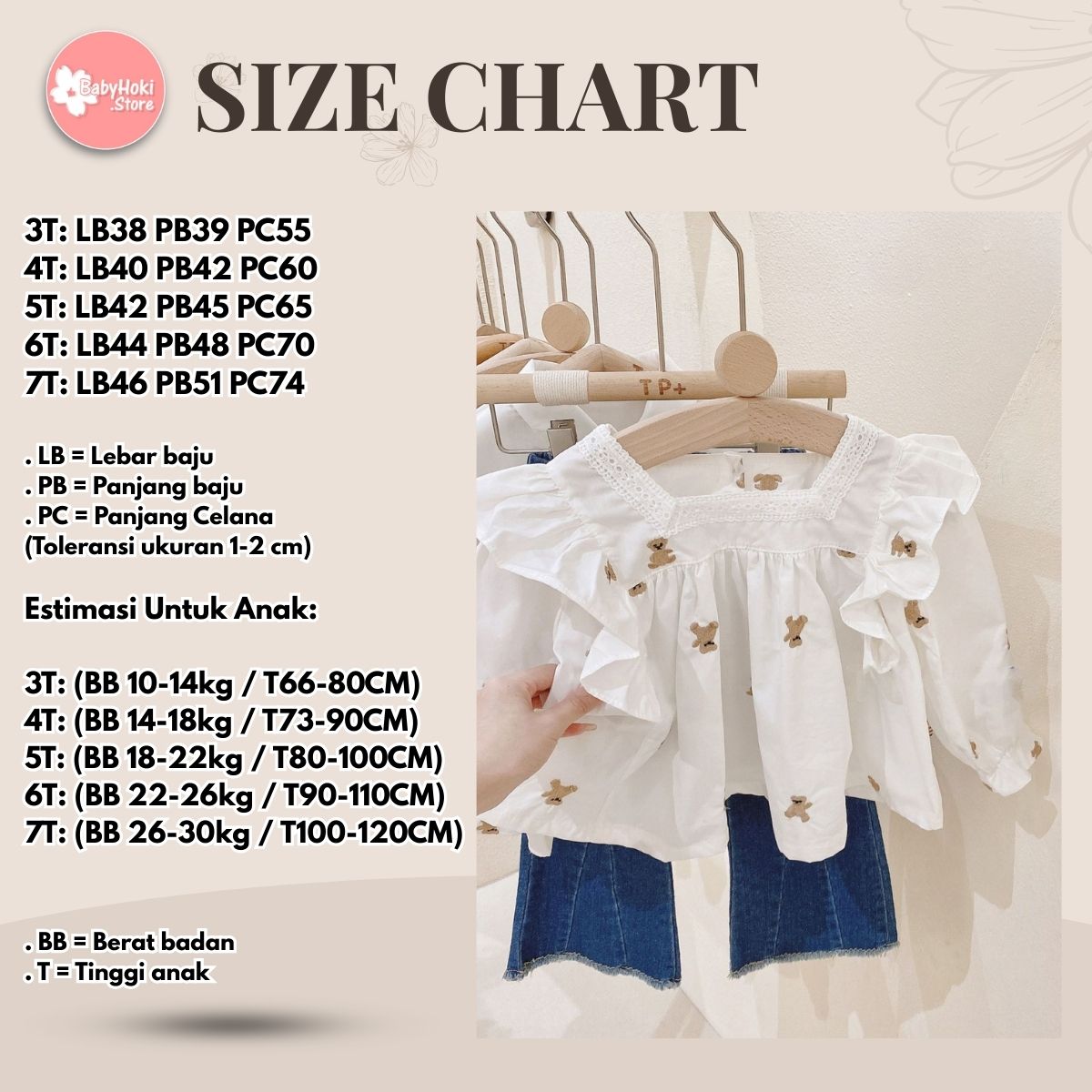 [363577] - Oneset Anak Cewek Lucu Setelan Blouse Bordir Celana Panjang Jeans Anak Perempuan - Motif Small Bear [Bahan Baju Tipis Menerawang] - BABYHOKI STORE