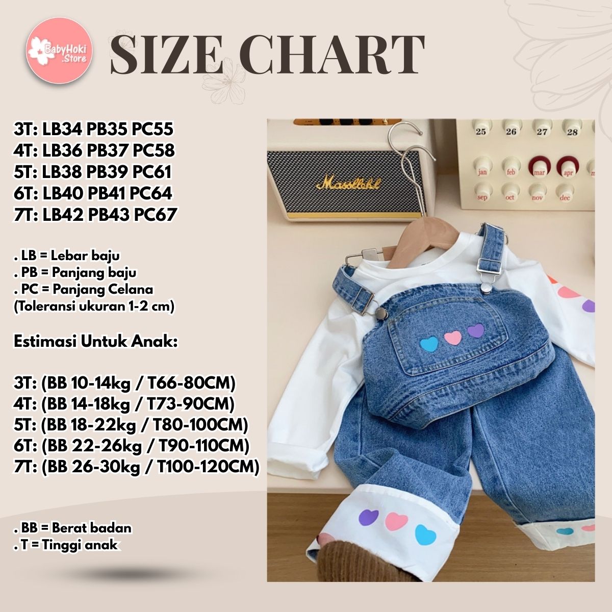 [363660] - Setelan 3in1 Oneset Cewek Baju Kodok Celana Jeans Anak Perempuan Fashion - Motif Colorful Heart - BABYHOKI STORE