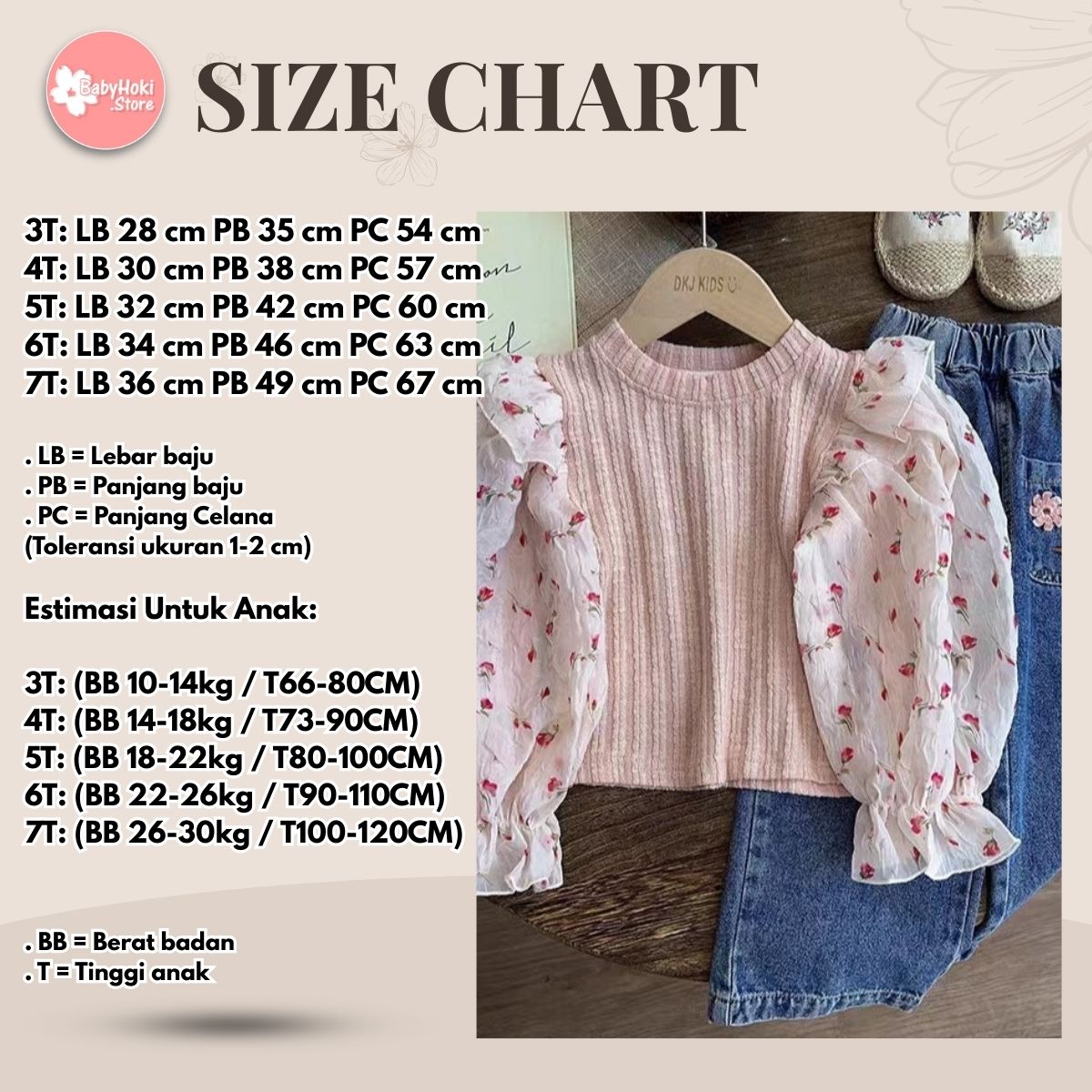 [363704] - Setelan Baju Lengan Balon Celana Jeans Fashion Anak Perempuan Cewek - Motif Wavy Flowers - BABYHOKI STORE