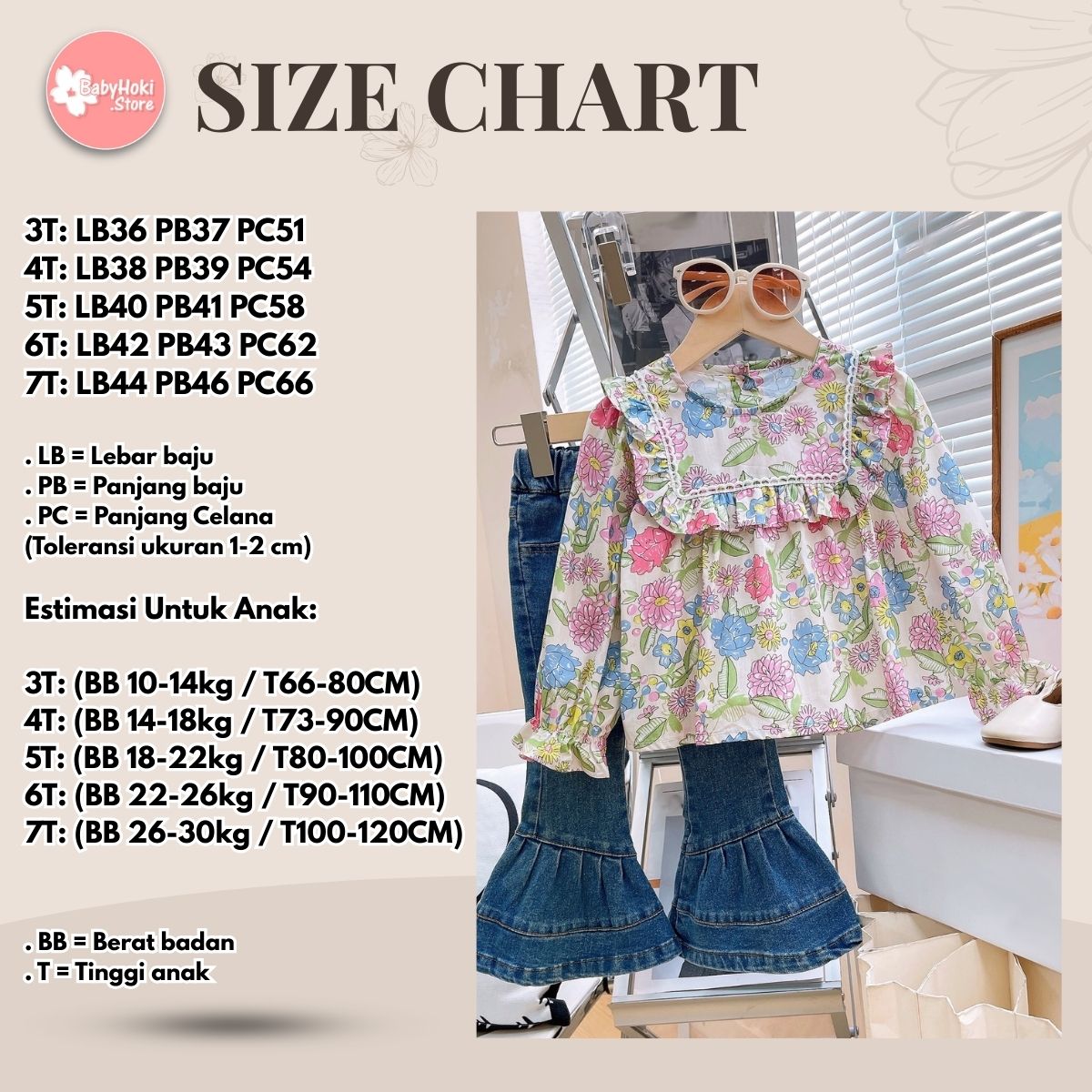 [363788] - Setelan One Set Baju Blouse Lengan Panjang Celana Cut Bray Jeans Panjang Fashion Anak Perempuan - Motif Colorful Flower - BABYHOKI STORE