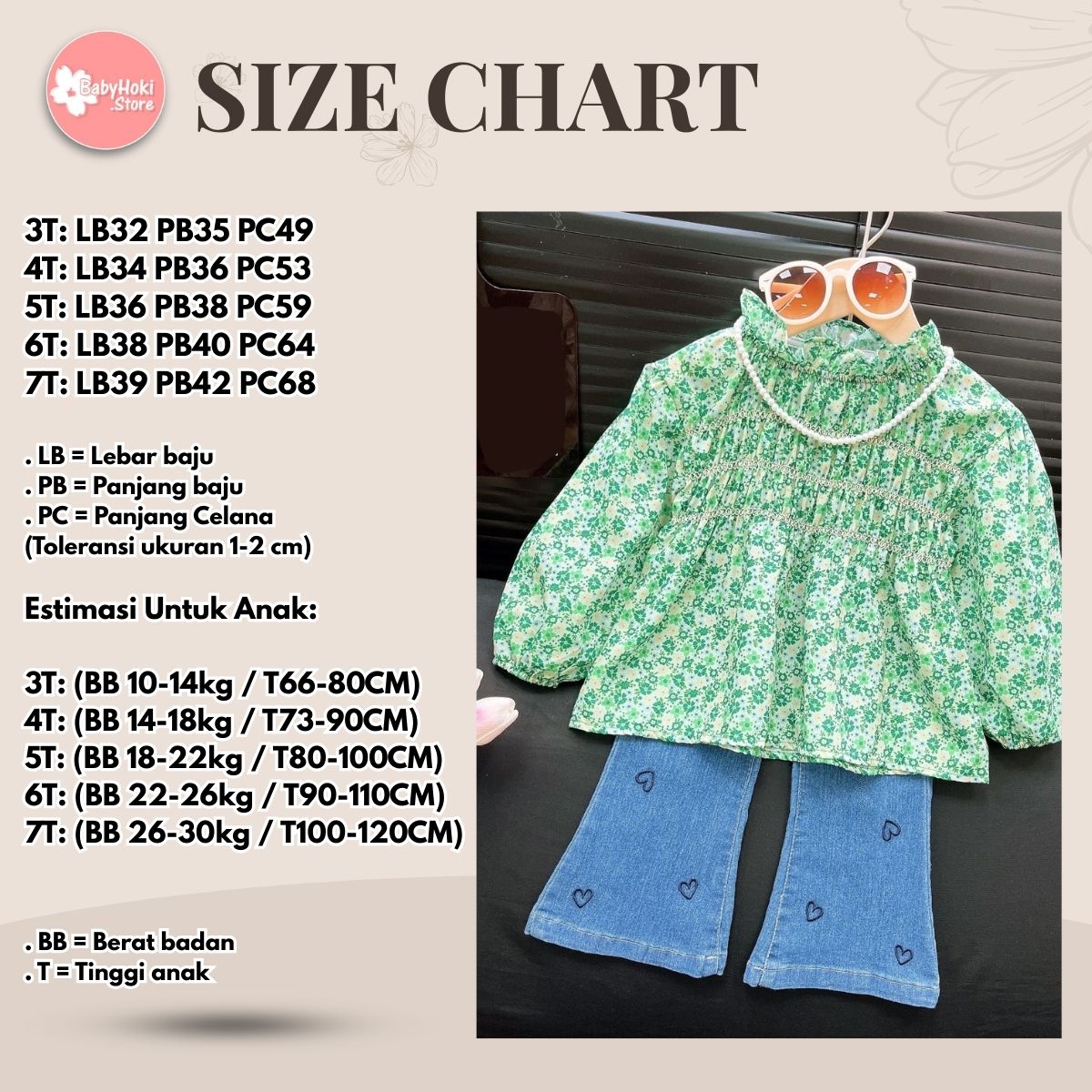 [363829] - Setelan Baju Blouse Lengan Panjang Celana Jeans Panjang Fashion Anak Perempuan - Motif Little Heart Flower - BABYHOKI STORE
