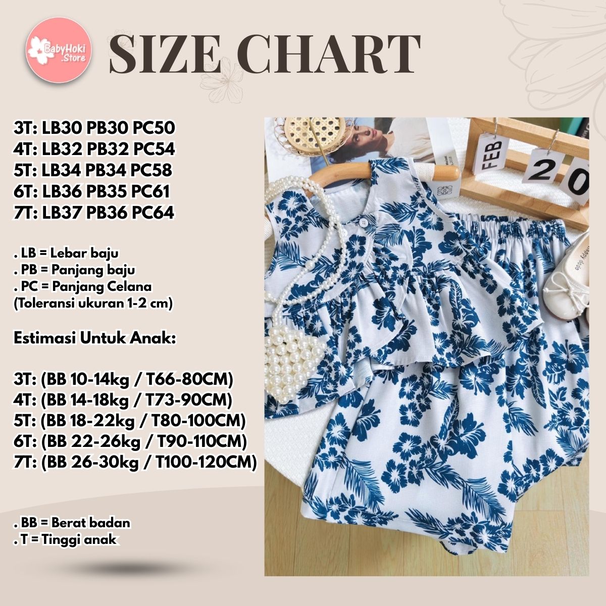 [363736] - Setelan Baju Crop Top Tanpa Lengan Celana Panjang Fashion Anak Perempuan - Motif Floral Leaf