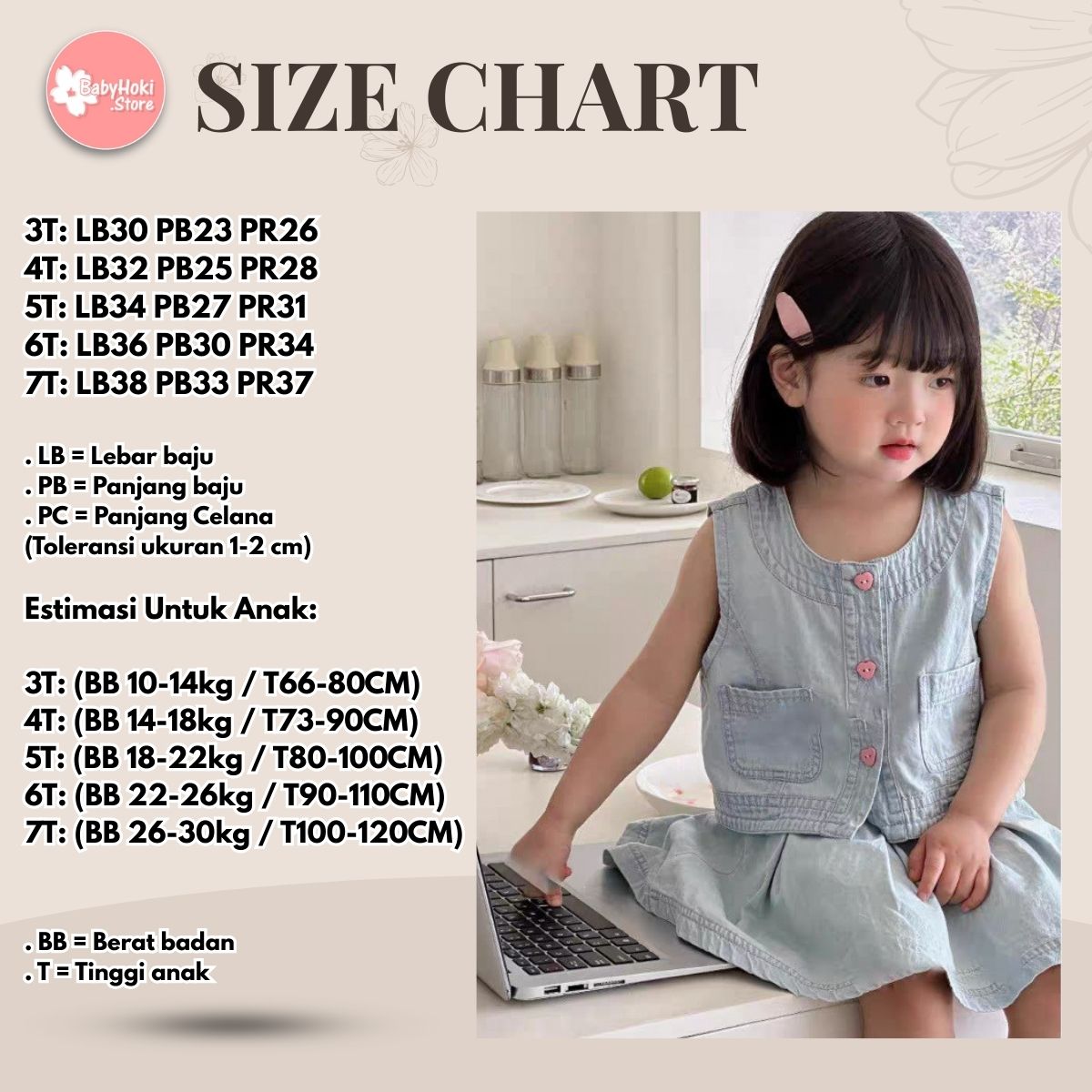 [363762] - Setelan Korea Sporty Padel Tennis One Set Denim Jeans Baju Crop Tanpa Lengan Bawahan Rok Mini Fashion Anak Perempuan - Motif Flower Button