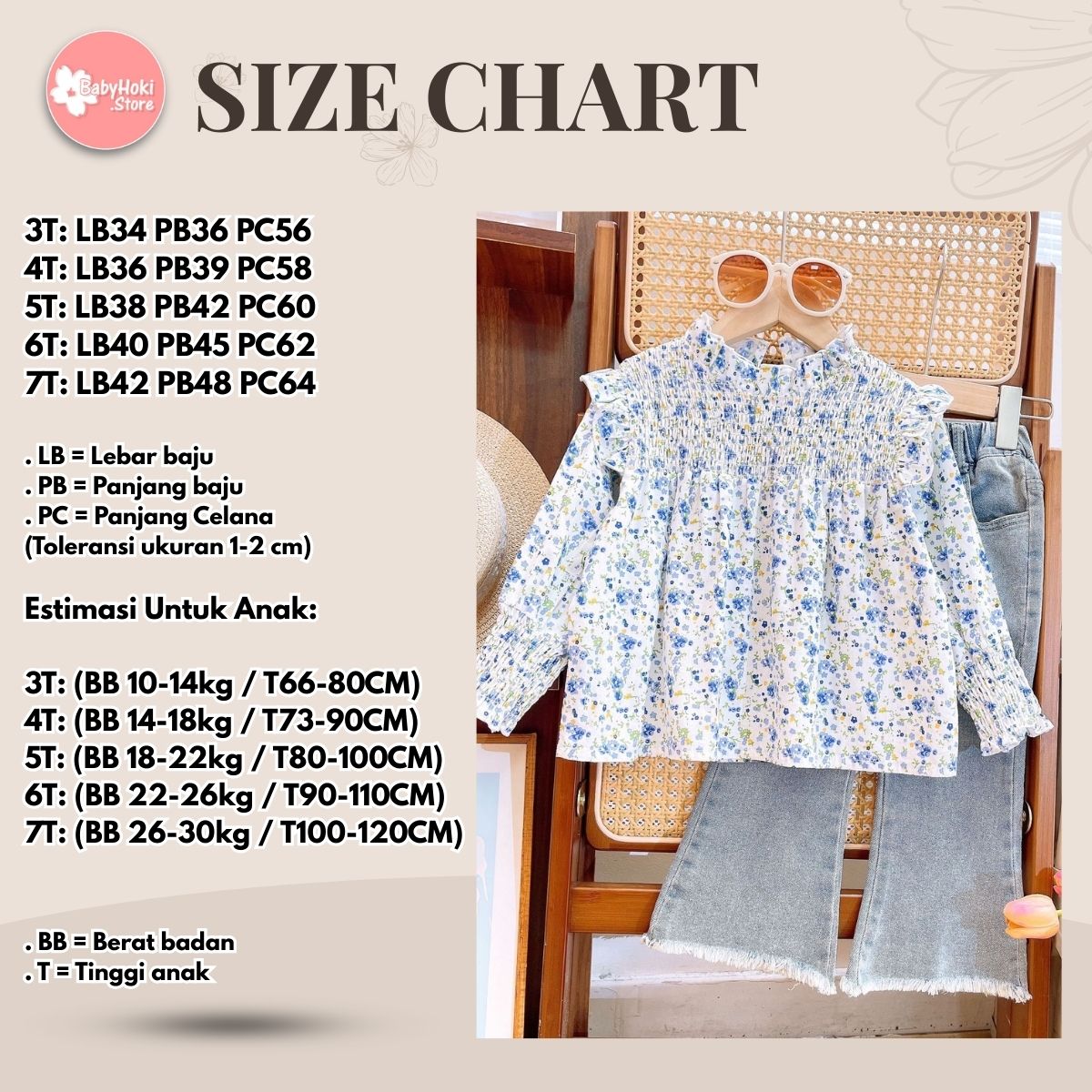 [363726] - Oneset  Anak Cewek Setelan Baju Blouse Lengan Panjang Celana Jeans Panjang Cutbray Fashion Anak Perempuan - Motif Floral Denim - BABYHOKI STORE