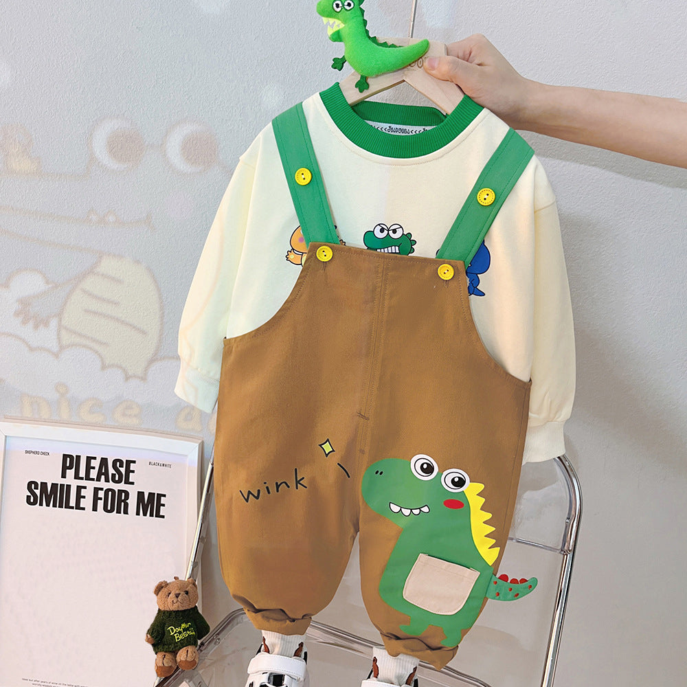 [340290] - Setelan 3D Sweater Bawahan Overall Anak Cowok - Motif Pocket Dino