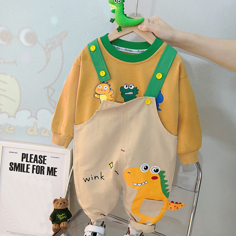 [340290] - Setelan 3D Sweater Bawahan Overall Anak Cowok - Motif Pocket Dino