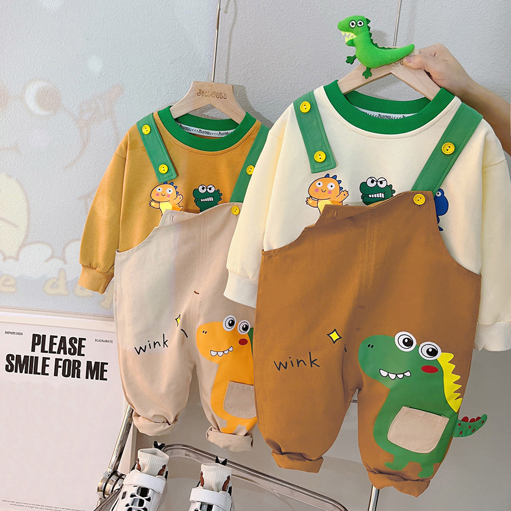 [340290] - Setelan 3D Sweater Bawahan Overall Anak Cowok - Motif Pocket Dino