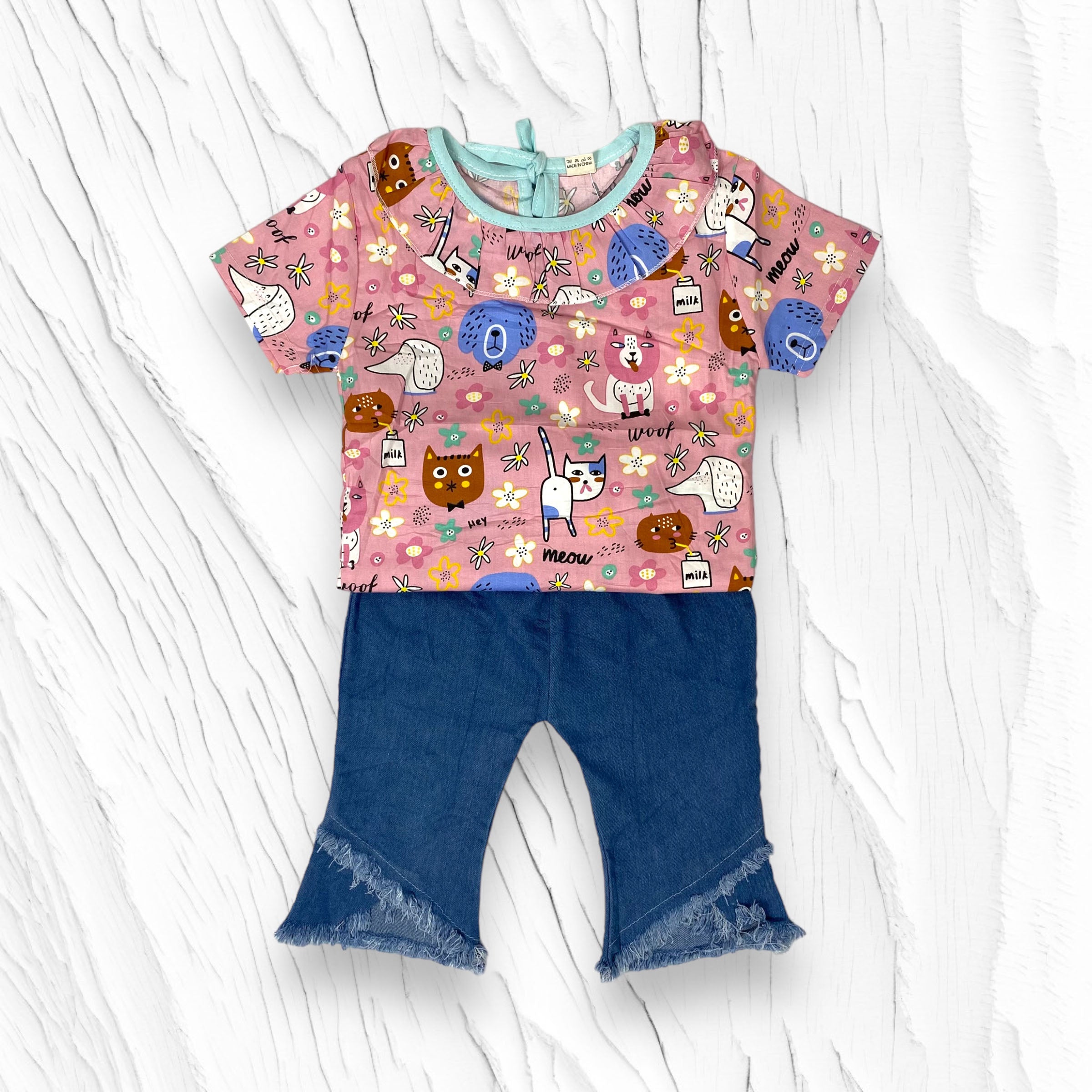 [340344-V1] - Baju Setelan Blouse Kaos Fashion Anak Perempuan - Motif Cat Dog