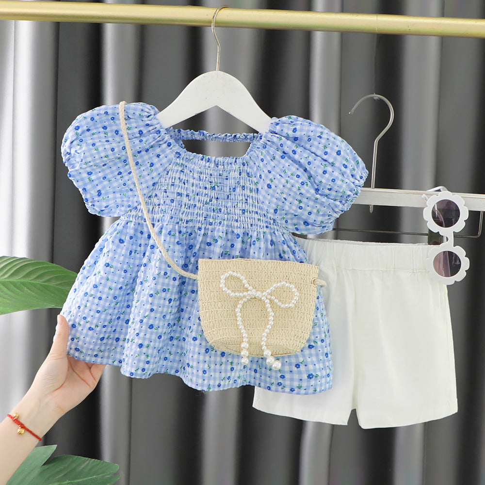[340359] - Baju Setelan Blouse Celana Pendek Fashion Anak Perempuan - Motif Little Roses