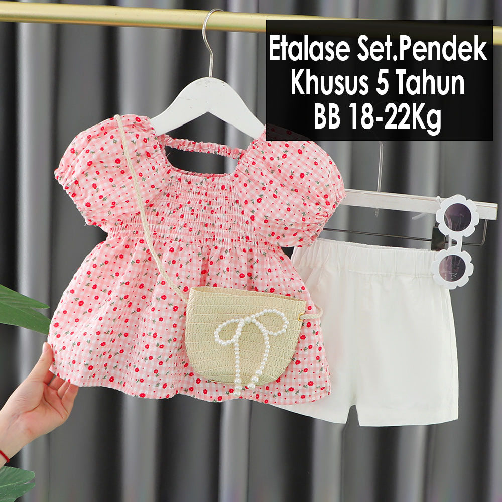 CLEARANCE SALE [Setelan Pendek] 5 Tahun BB 18-22Kg One Set Anak Cewek Perempuan DLL