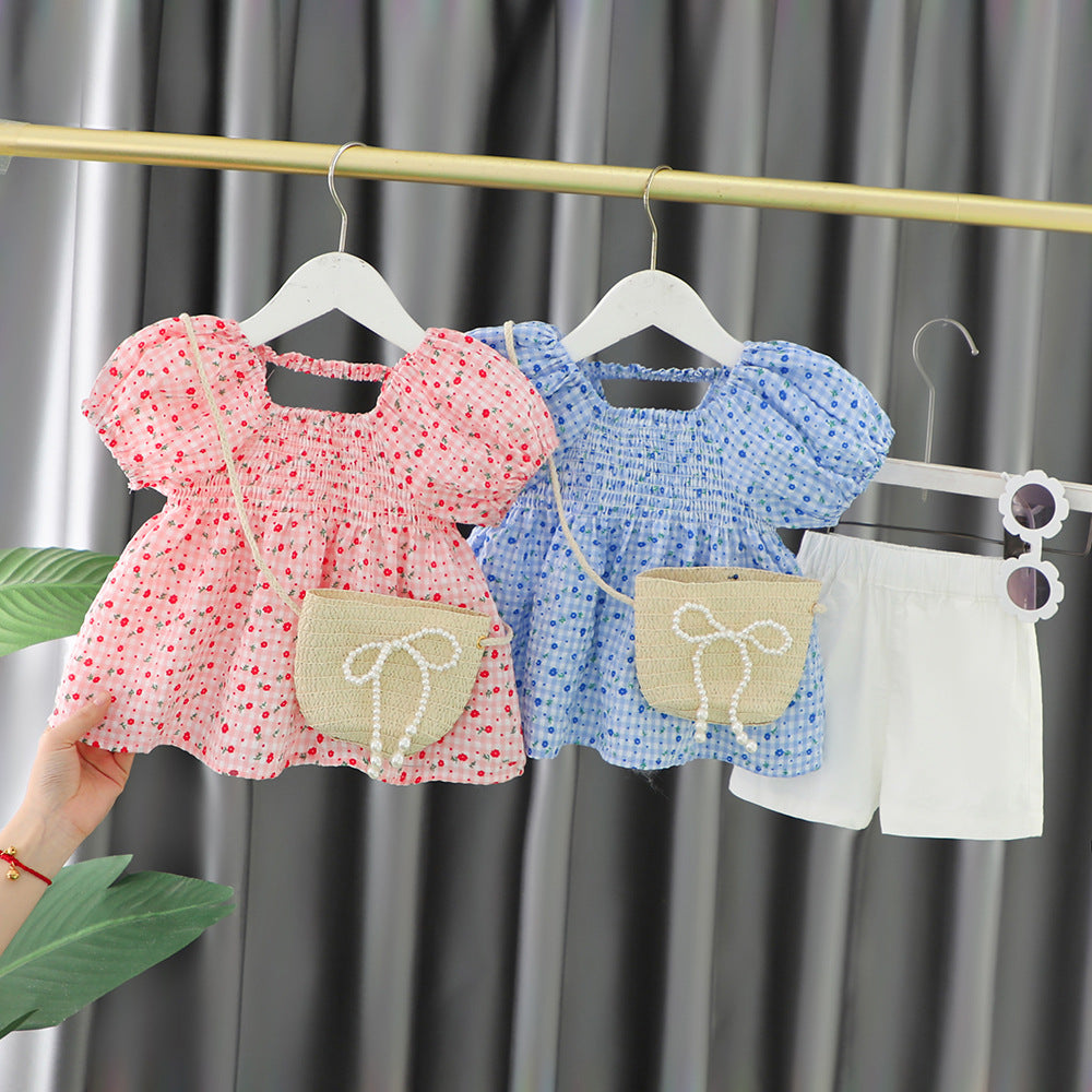 [340359] - Baju Setelan Blouse Celana Pendek Fashion Anak Perempuan - Motif Little Roses