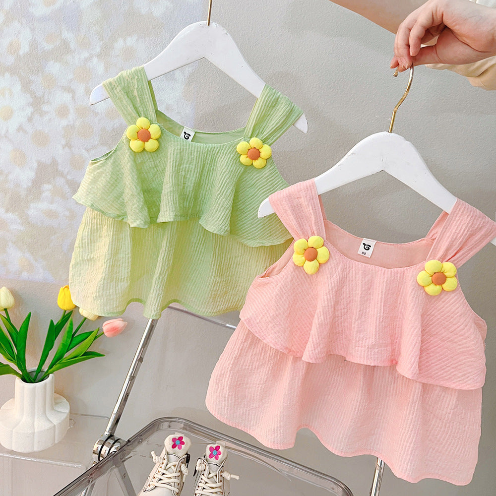[340363] - Baju Setelan Blouse Kutung Fashion Import Anak Perempuan - Motif Polkadot Flower