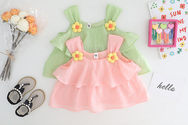 [340363] - Baju Setelan Blouse Kutung Fashion Anak Perempuan - Motif Polkadot Flower