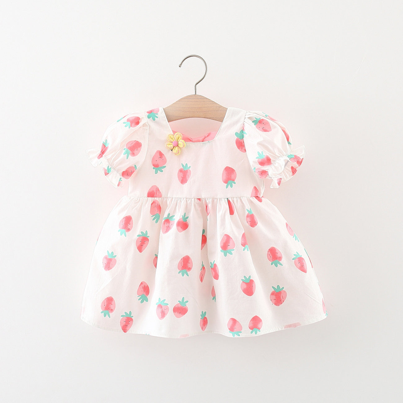 [340367] - Baju Mini Dress Lengan Balon Fashion Anak Perempuan - Motif Strawberry Pattern