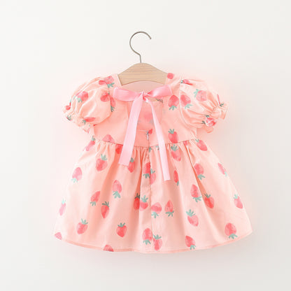 [340367] - Baju Mini Dress Lengan Balon Fashion Anak Perempuan - Motif Strawberry Pattern