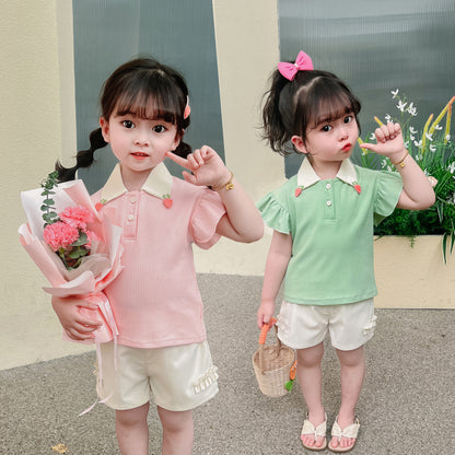 [340370] - Baju Setelan Blouse Celana Chino Fashion Anak Perempuan - Motif Collar Carrots