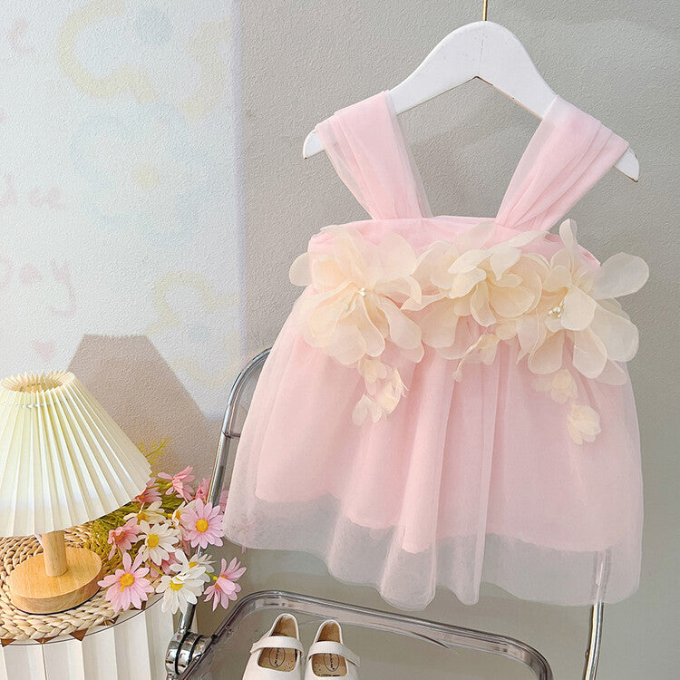 [340374] - Baju Mini Dress Gaun Lengan Kutung Fashion Anak Perempuan - Motif Transparent Flower