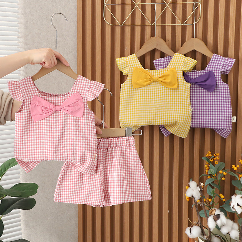 [340376] - Baju Setelan Blouse Kotak-Kotak Fashion Anak Perempuan - Motif Big Ribbon