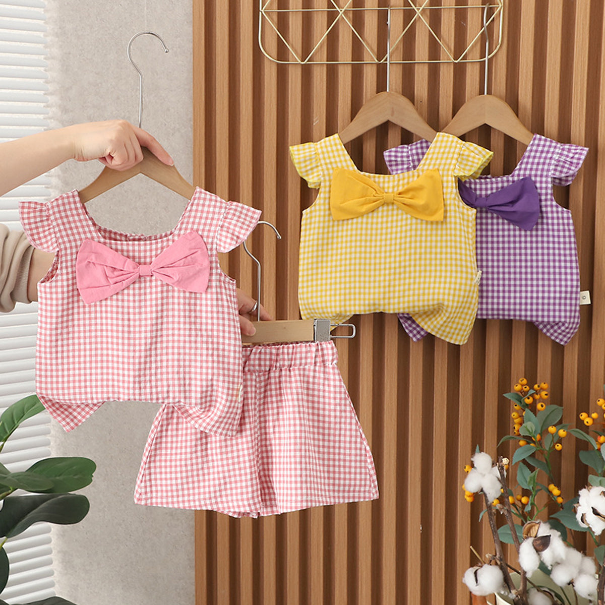 [340376] - Baju Setelan Blouse Kotak-Kotak Fashion Anak Perempuan - Motif Big Ribbon