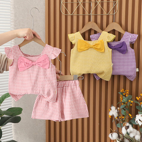 [340376] - Baju Setelan Blouse Kotak-Kotak Fashion Anak Perempuan - Motif Big Ribbon
