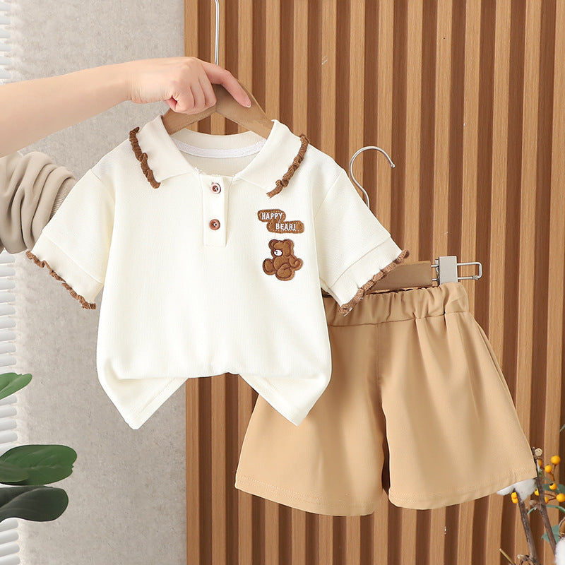 [340377] - Baju Setelan Kaos Kerah Polo Celana Chino Fashion Anak Perempuan - Motif Fat Bear