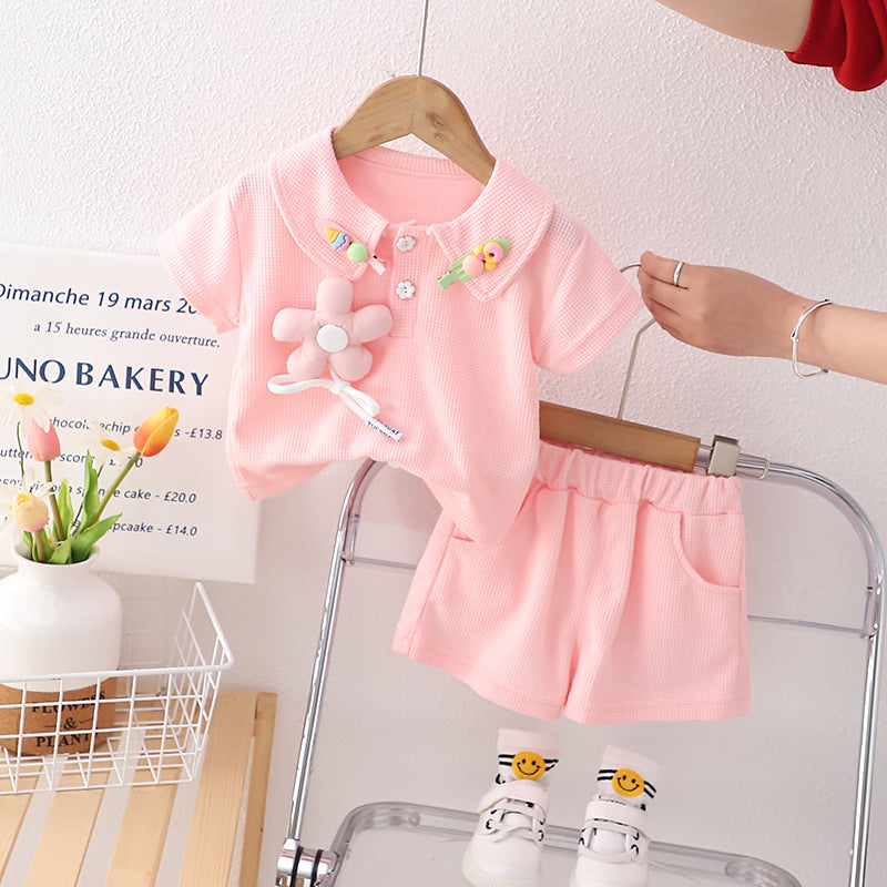 [340378] - Baju 3D Setelan Blouse Celana Pendek Fashion Anak Perempuan - Motif Accessories Collar