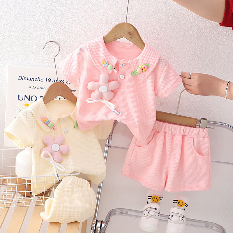 [340378] - Baju 3D Setelan Blouse Celana Pendek Fashion Anak Perempuan - Motif Accessories Collar