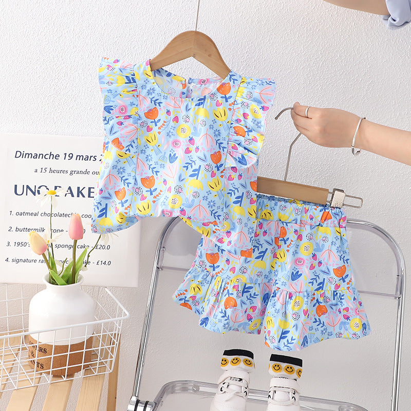 [340389] - Baju Setelan Blouse Kutung Fashion Anak Perempuan - Motif Flower Plant