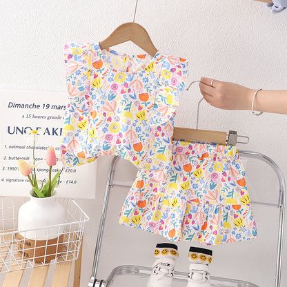 [340389] - Baju Setelan Blouse Kutung Fashion Anak Perempuan - Motif Flower Plant