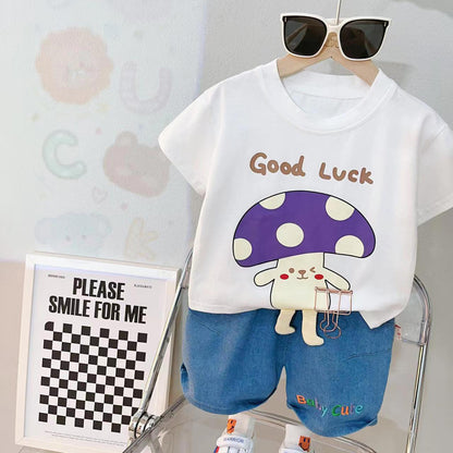 [340392] - Baju Setelan Kaos Lengan Pendek Celana Pendek Anak Cowok Fashion - Motif Good Luck