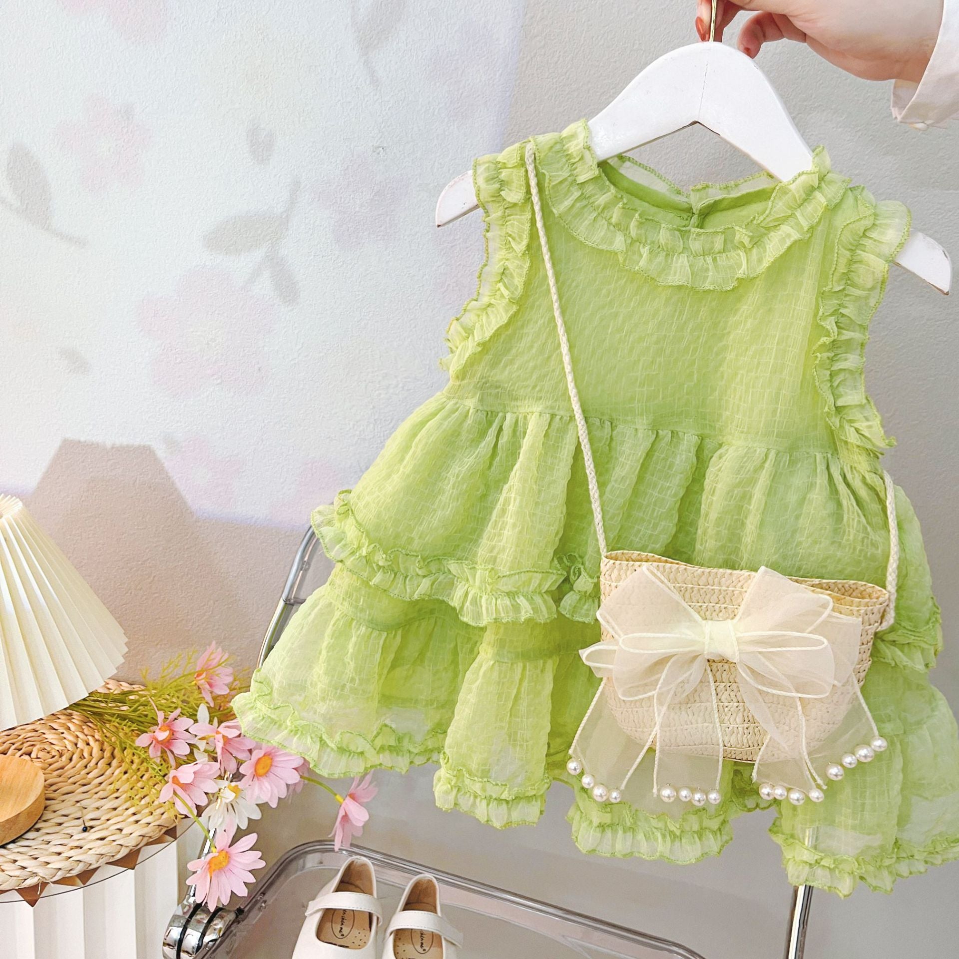 [340399] - Baju Mini Dress Lengan Kutung Fashion Anak Perempuan - Motif Wavy Lace