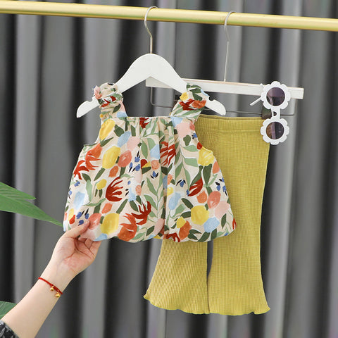 [363735] - Baju Setelan Blouse Celana Cutbray Fashion Anak Perempuan - Motif Flower Leaf