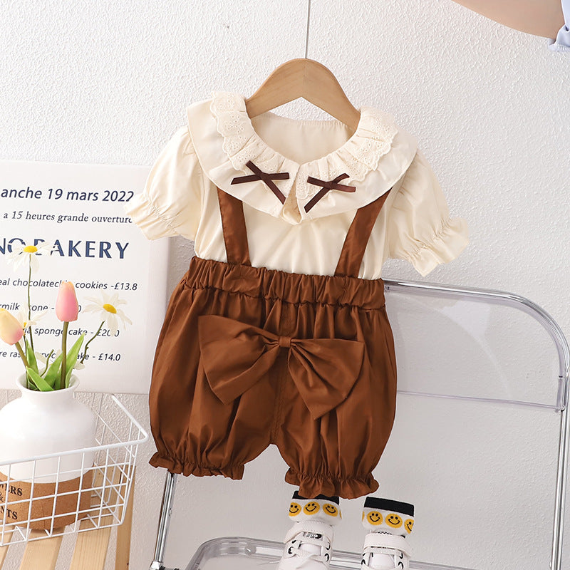 [340406] - Baju Setelan Blouse Celana Overall Fashion Anak Perempuan - Motif Cross Lace