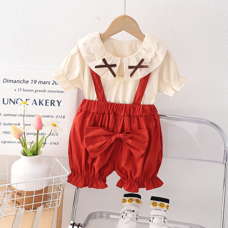 [340406] - Baju Setelan Blouse Celana Overall Fashion Anak Perempuan - Motif Cross Lace