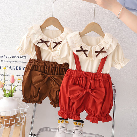 [340406] - Baju Setelan Blouse Celana Overall Fashion Anak Perempuan - Motif Cross Lace