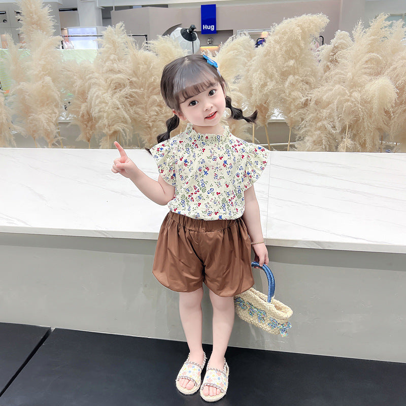 [340407] - Baju Setelan Blouse Celana Pendek Balon Fashion Anak Perempuan - Motif Small Flowers