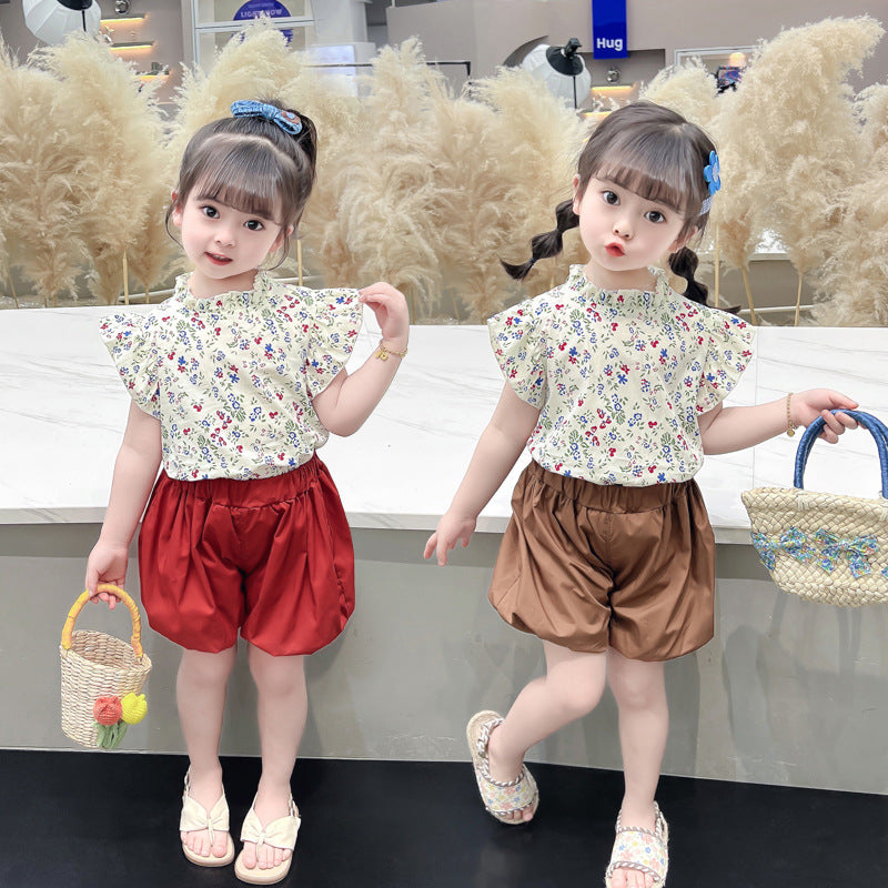 [340407] - Baju Setelan Blouse Celana Pendek Balon Fashion Anak Perempuan - Motif Small Flowers