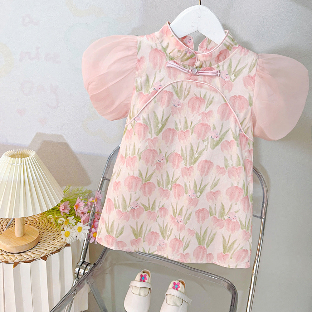 [340410] - Baju Dress Lengn Pendek Fashion Anak Perempuan - Motif Tulip Flower