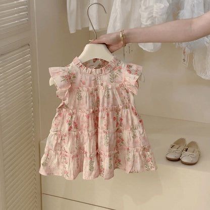 [340412] - Baju Dress Tanpa Lengan Fashion Anak Perempuan - Motif Ruffled Flowers