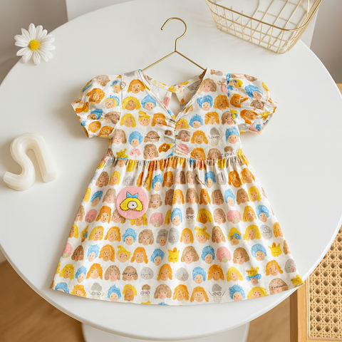 [340413-V1] - Baju Dress Lengan Pendek Fashion Anak Perempuan - Motif Beautiful Head
