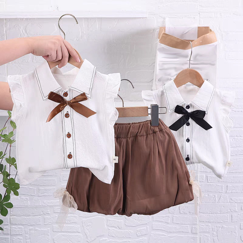 [340415-V1] - Baju Setelan Blouse Kutung Fashion Anak Perempuan - Motif Plain Ribbon