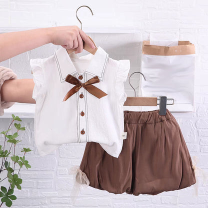 [340415-V1] - Baju Setelan Blouse Kutung Fashion Anak Perempuan - Motif Plain Ribbon