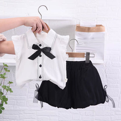 [340415-V1] - Baju Setelan Blouse Kutung Fashion Anak Perempuan - Motif Plain Ribbon