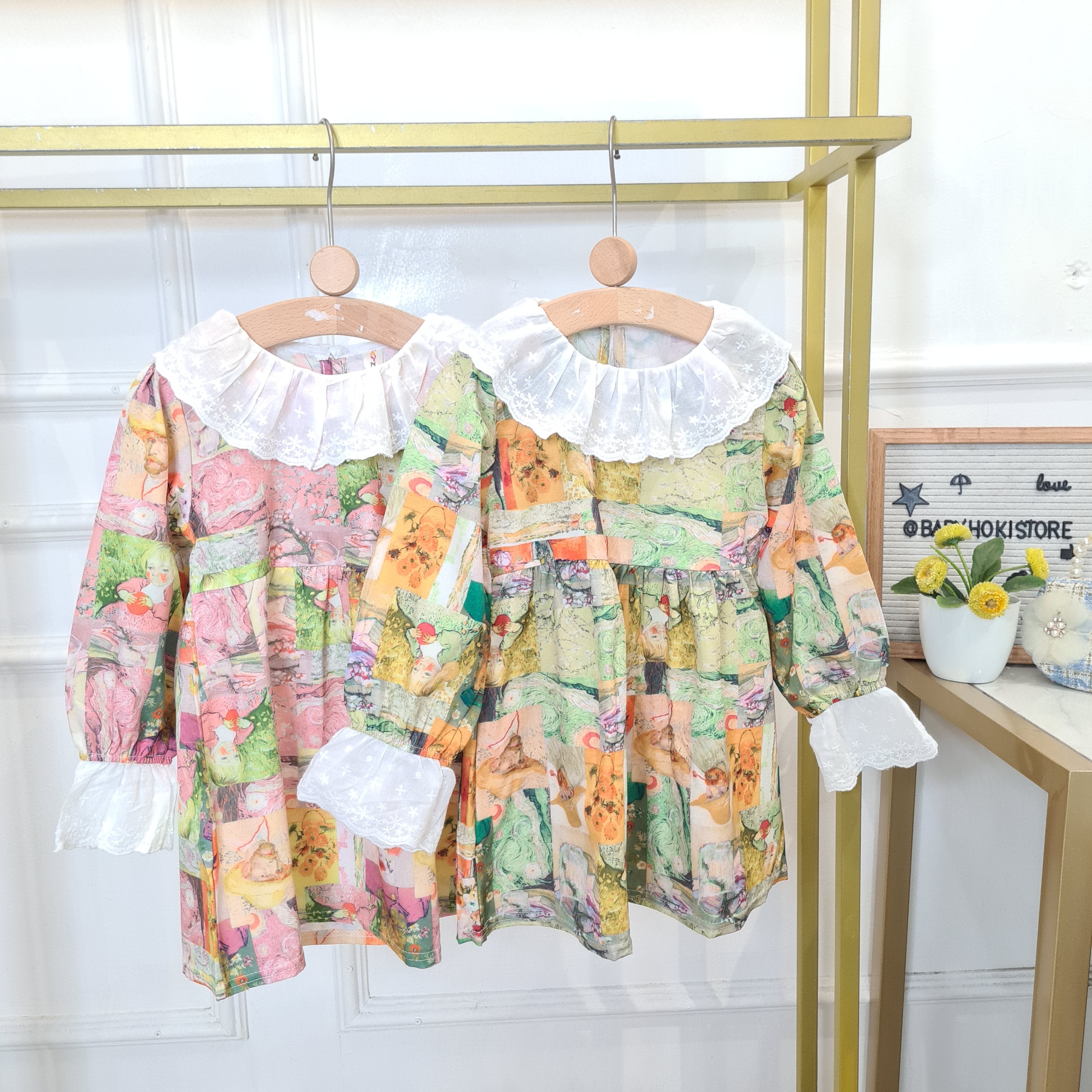 [340416-V1] - Baju Dress Bunga Lengan Panjang Fashion Anak Perempuan - Motif Mixed Flowers