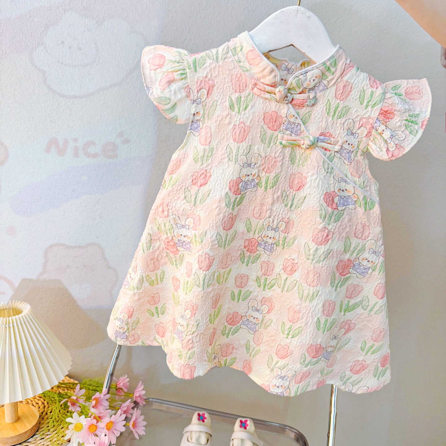 [340416] - Baju Dress Tanpa Lengan Fashion Anak Perempuan - Motif Cheongsam Flower