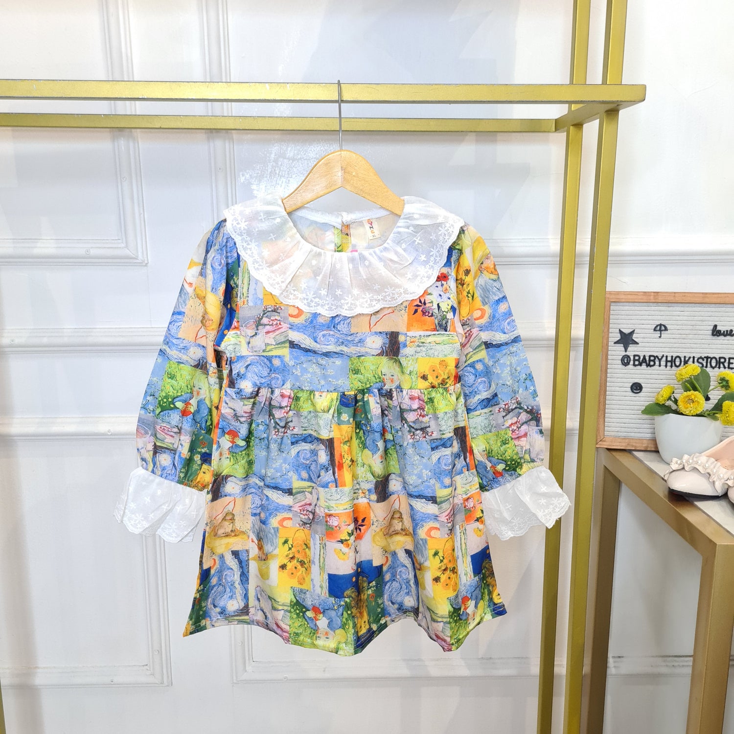 [340416-V1] - Baju Dress Bunga Lengan Panjang Fashion Import Anak Perempuan - Motif Mixed Flowers