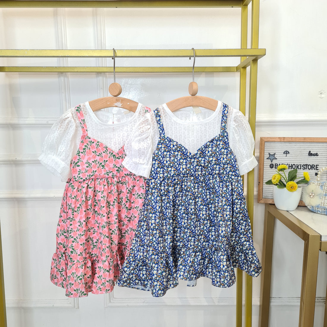 [340417-V1] - Baju Dress Bunga Lengan Pendek Fashion Import Anak Perempuan - Motif Flat Flowers